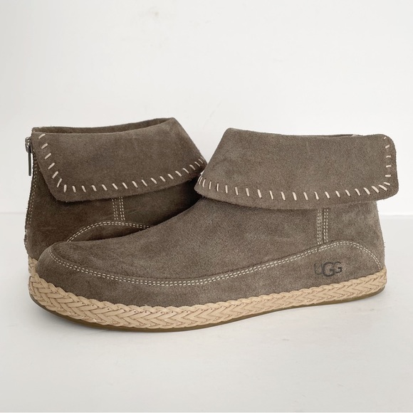 UGG Shoes - UGG Varney Gray Suede Leather Ankle Moc Zipper Moccasin Boots Booties Size 9